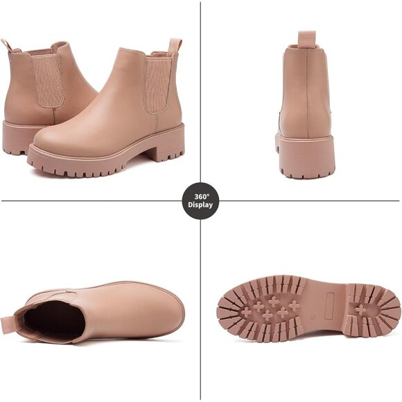 Girls Pink Pull-On Fall Chelsea Boots Water-Resistant PU Ankle Heel Boots - Picture 4 of 7